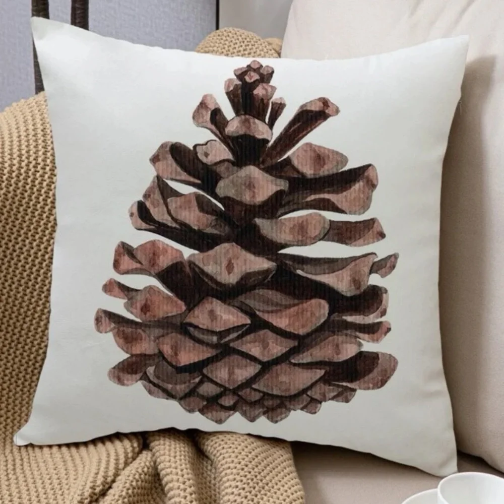 Pillow Cover Pinecone Nature Natural Decorative Zipper Closure Square 18 X 18 in